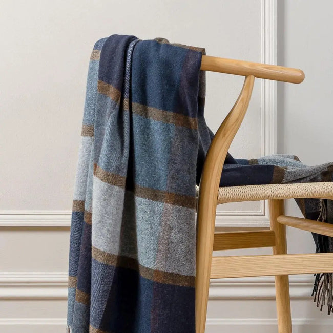 100% Merino Wool Throw / Windowpane Navy