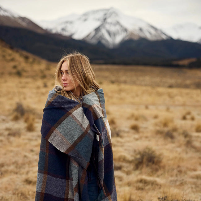 100% Merino Wool Throw / Windowpane Navy