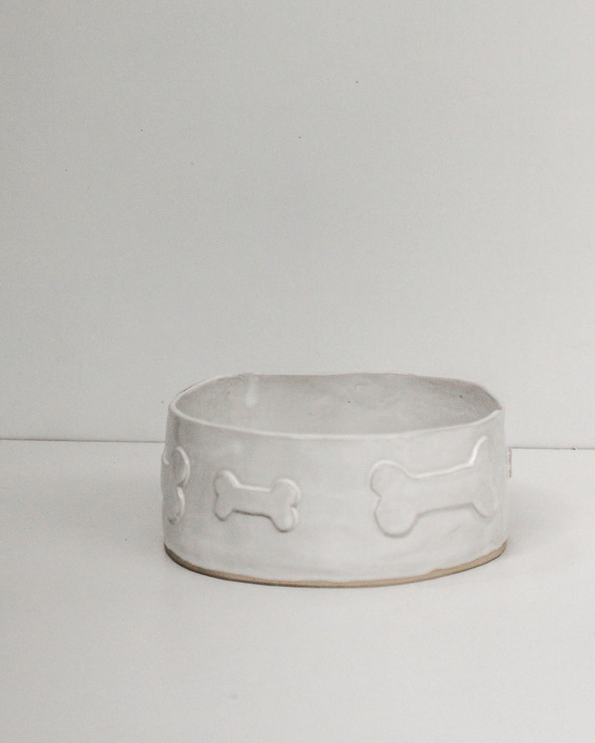 Creative things to do in Palmerston North: finished hand built ceramics pet bowl from a pottery workshop at Mabel Vickers