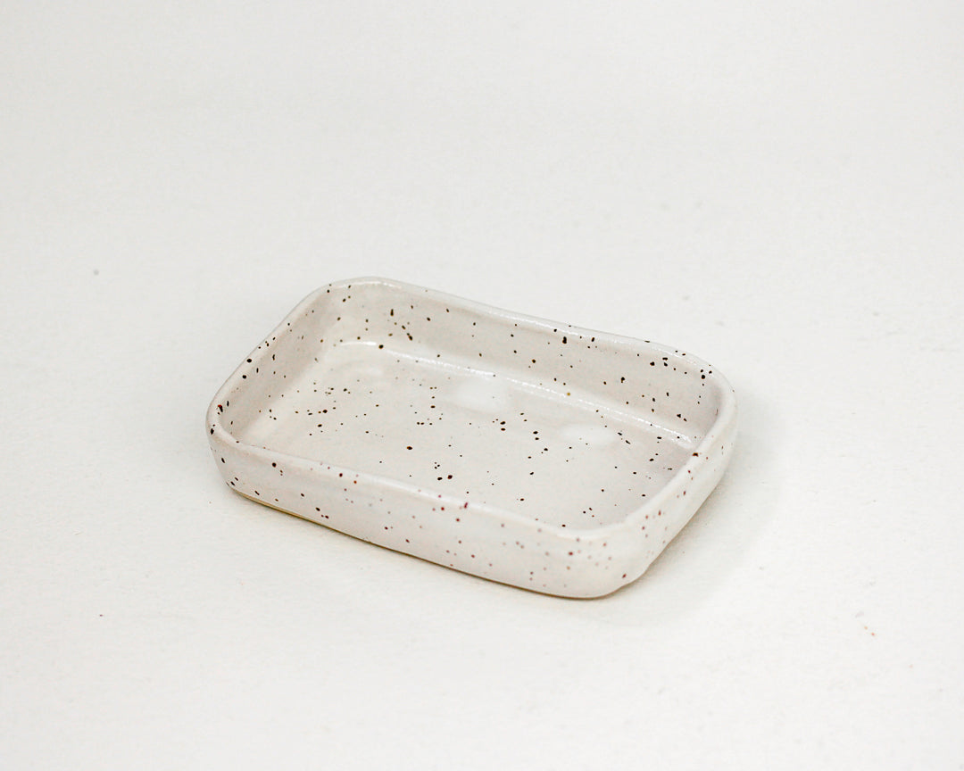 Rectangular Ceramic Dish / Speckled White