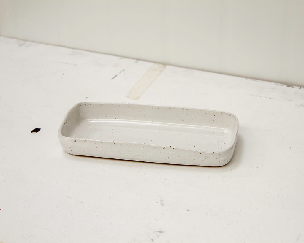 Rectangular Ceramic Server / Speckled White