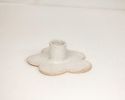 Flower Candle Holder / Speckled White