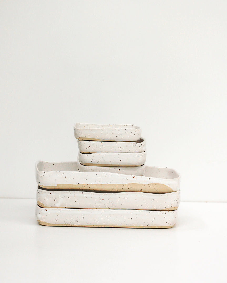 Rectangular Ceramic Server / Speckled White