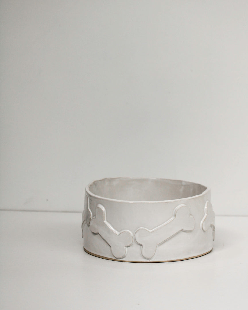 Beginner friendly pottery workshop in Palmerston North: large finished pet bowl for dog Mabel Vickers